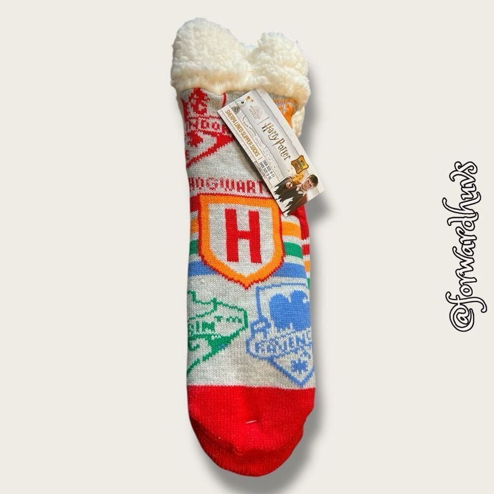 Harry Potter Gray & Multi-Color Hogwarts Sherpa-Cuff Slipper Socks